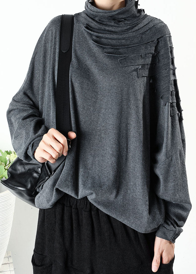 Boutique Grey Turtle Neck Tasseled Loose Winter Long Sleeve Top
