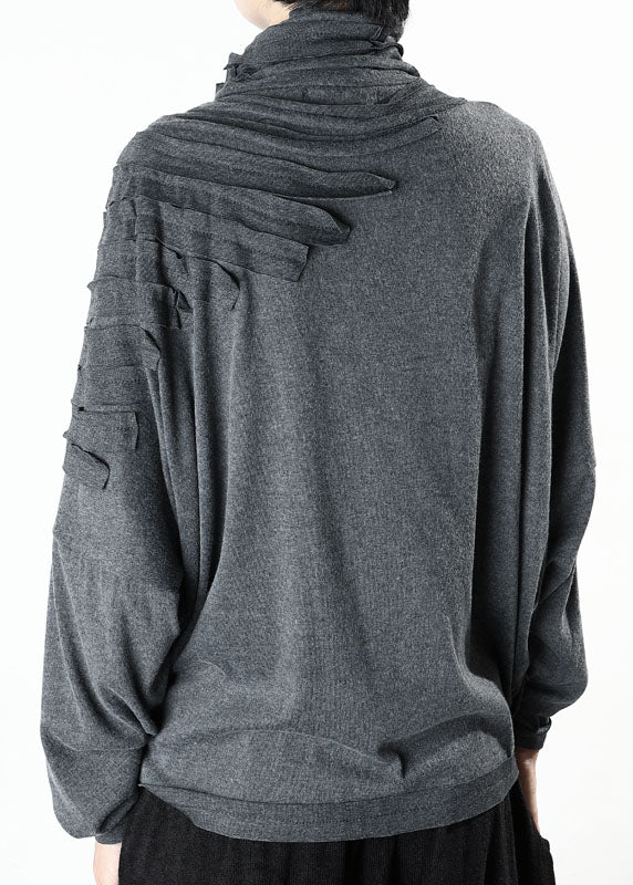 Boutique Grey Turtle Neck Tasseled Loose Winter Long Sleeve Top