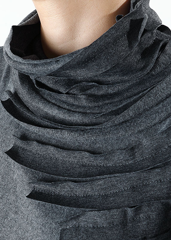Boutique Grey Turtle Neck Tasseled Loose Winter Long Sleeve Top