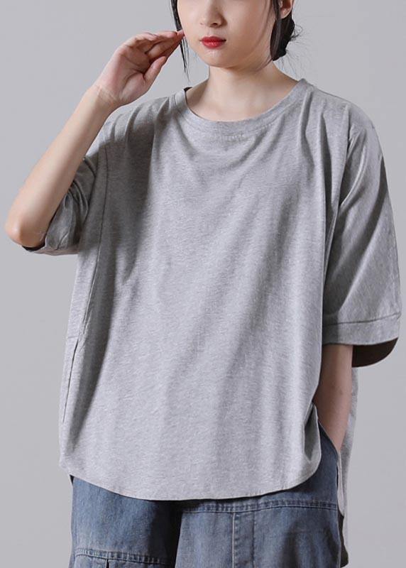 Boutique Grey Side Open Cotton Tops Summer