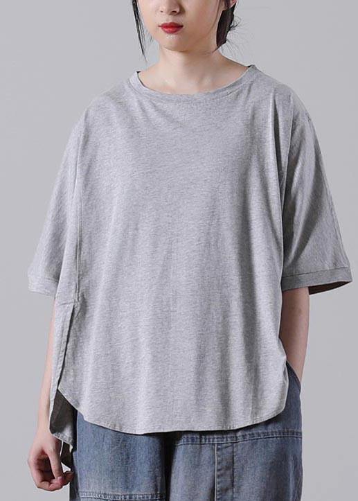 Boutique Grey Side Open Cotton Tops Summer