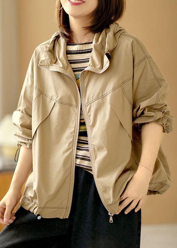 Boutique Khaki Loose Pockets Fall Hoodie Coat Long Sleeve
