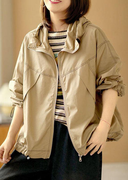 Boutique Khaki Loose Pockets Fall Hoodie Coat Long Sleeve