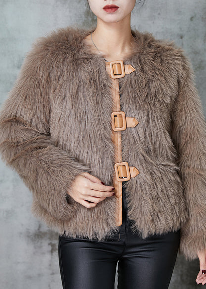 Boutique Khaki Patchwork Faux Fur Jackets Winter