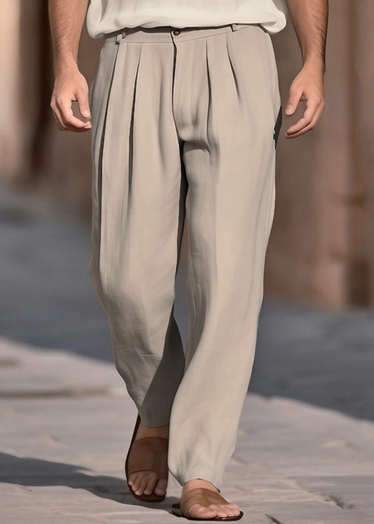 Boutique Khaki Wrinkled High Waist Cotton Pants Summer