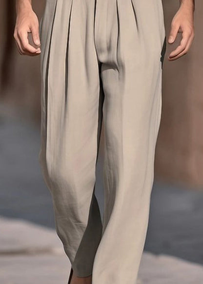 Boutique Khaki Wrinkled High Waist Cotton Pants Summer