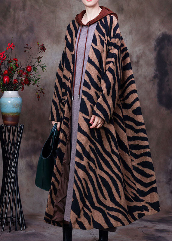 Boutique Leopard V Neck Bat Wing Sleeve Winter Woolen Coats