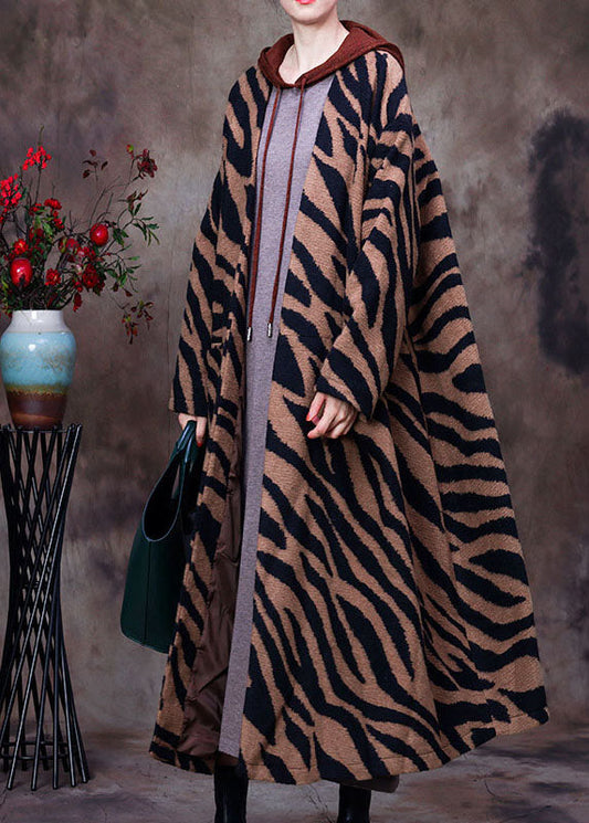 Boutique Leopard V Neck Bat Wing Sleeve Winter Woolen Coats