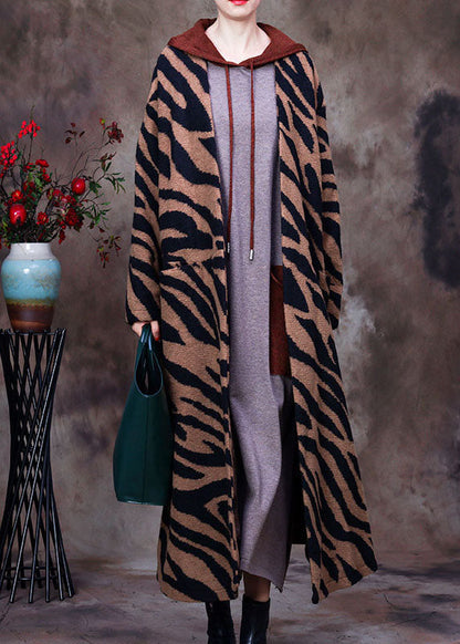Boutique Leopard V Neck Bat Wing Sleeve Winter Woolen Coats