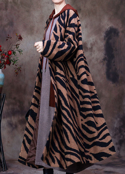 Boutique Leopard V Neck Bat Wing Sleeve Winter Woolen Coats
