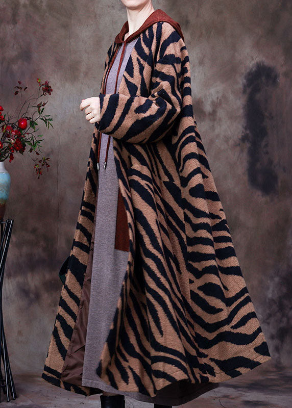 Boutique Leopard V Neck Bat Wing Sleeve Winter Woolen Coats