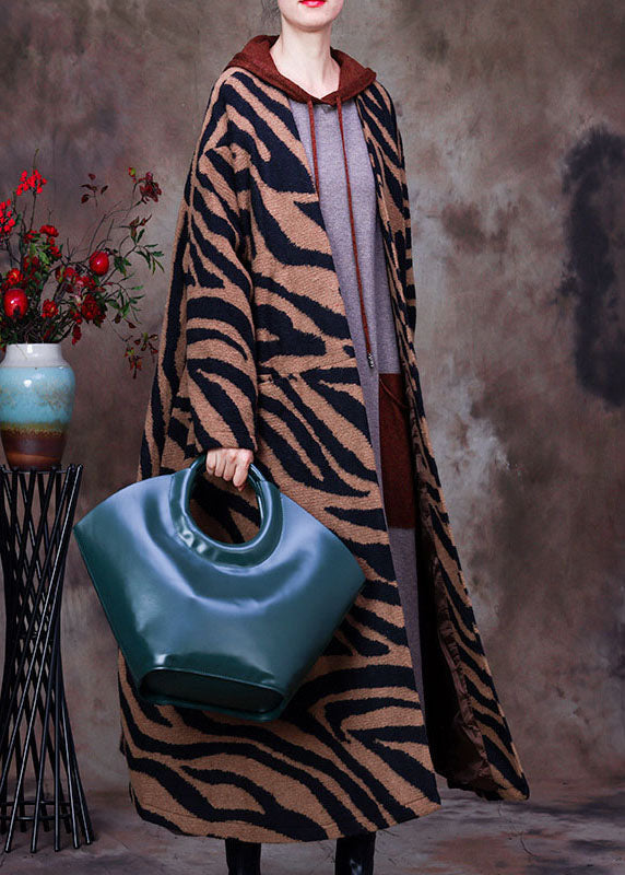 Boutique Leopard V Neck Bat Wing Sleeve Winter Woolen Coats
