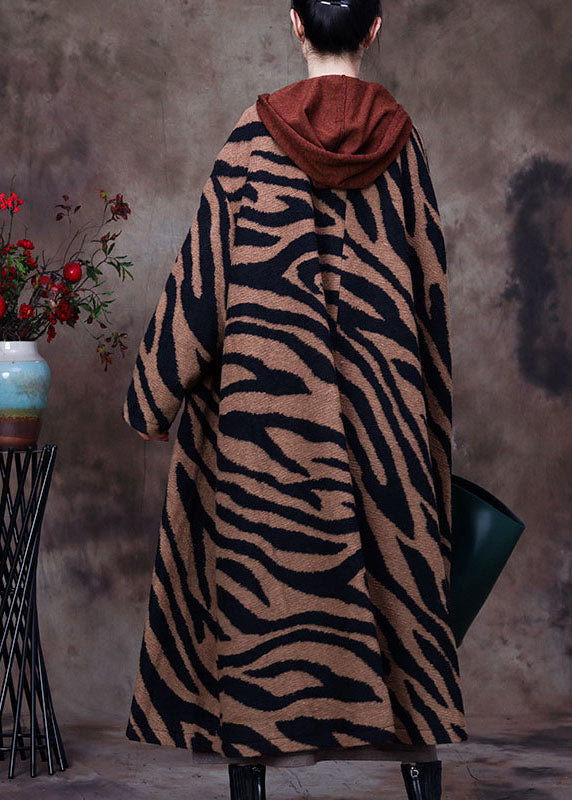 Boutique Leopard V Neck Bat Wing Sleeve Winter Woolen Coats