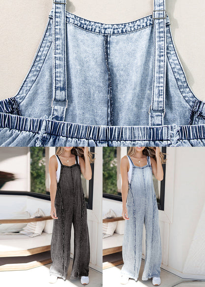 Boutique Light Blue Patchwork Denim Wide Leg Jumpsuits Sleeveless