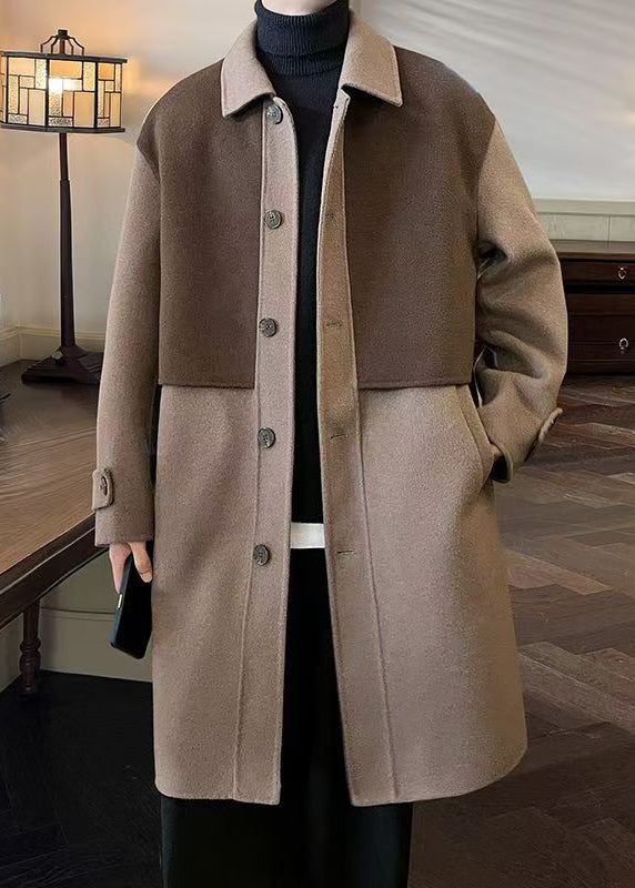 Boutique Light Brown Peter Pan Collar Pockets Woolen Coats Winter