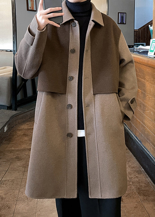 Boutique Light Brown Peter Pan Collar Pockets Woolen Coats Winter