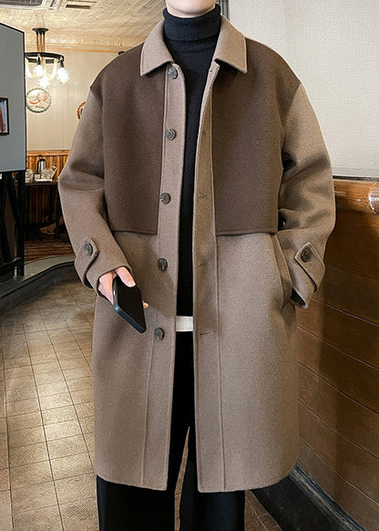 Boutique Light Brown Peter Pan Collar Pockets Woolen Coats Winter