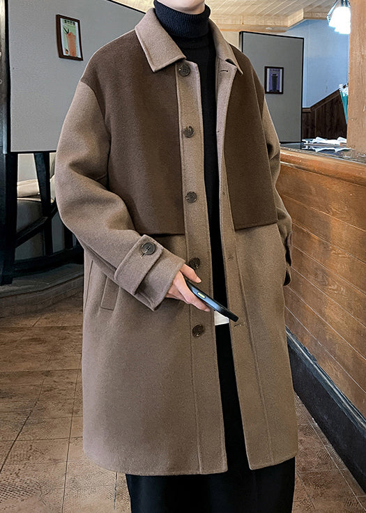 Boutique Light Brown Peter Pan Collar Pockets Woolen Coats Winter