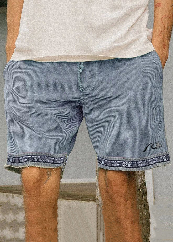 Boutique Light Green Pockets Elastic Waist Patchwork Corduroy Shorts Summer