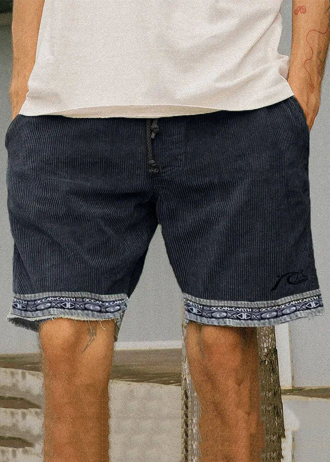 Boutique Light Green Pockets Elastic Waist Patchwork Corduroy Shorts Summer