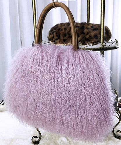 Boutique Light Purple Large Capacity Wool Tote Bag