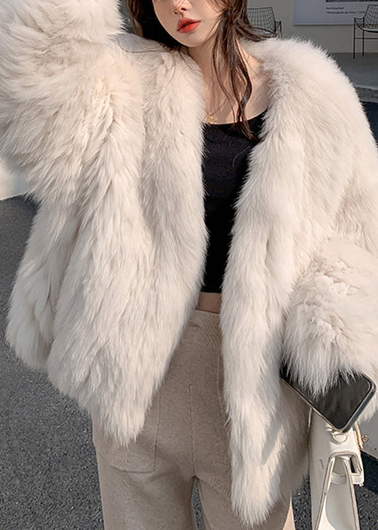 Boutique Mike White V Neck Fox Collar Leather and Fur Coats Spring