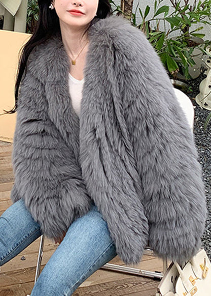 Boutique Mike White V Neck Fox Collar Leather and Fur Coats Spring
