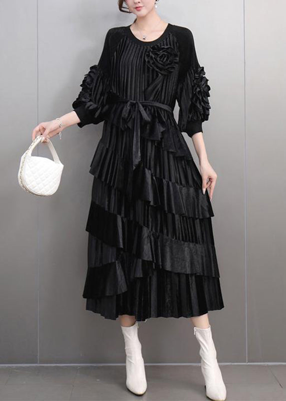 Boutique Mulberry O-neck Tie Waist Maxi Dresses Bracelet Sleeve