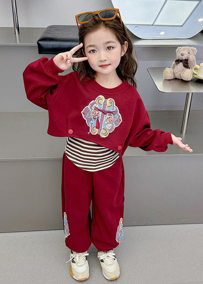 Boutique Mulberry O-neck Print Sweatshirt and Pants Two Piece Set Spring