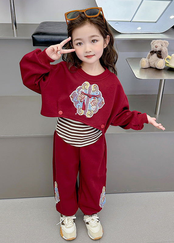 Boutique Mulberry O-neck Print Sweatshirt and Pants Two Piece Set Spring