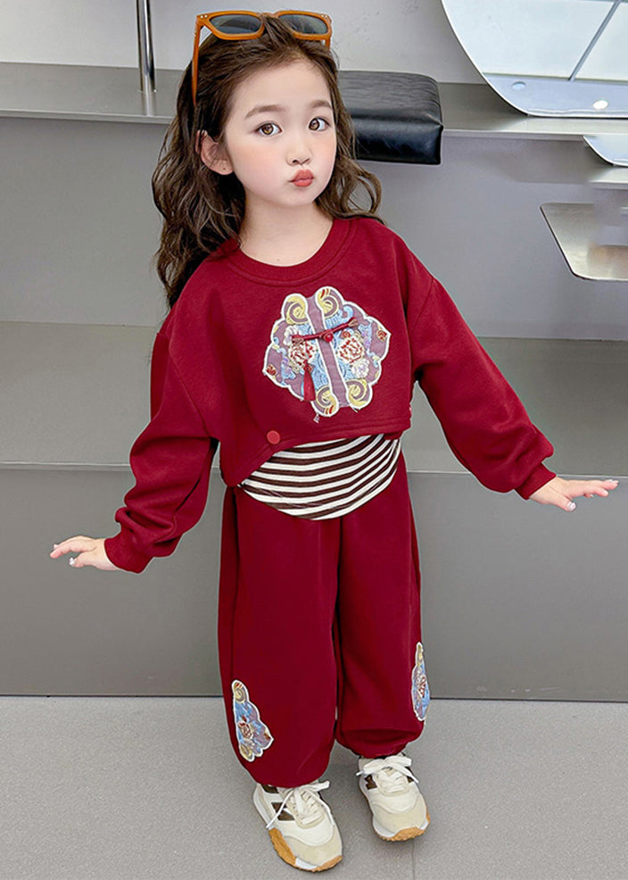 Boutique Mulberry O-neck Print Sweatshirt and Pants Two Piece Set Spring