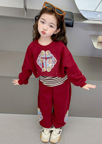 Boutique Mulberry O-neck Print Sweatshirt and Pants Two Piece Set Spring