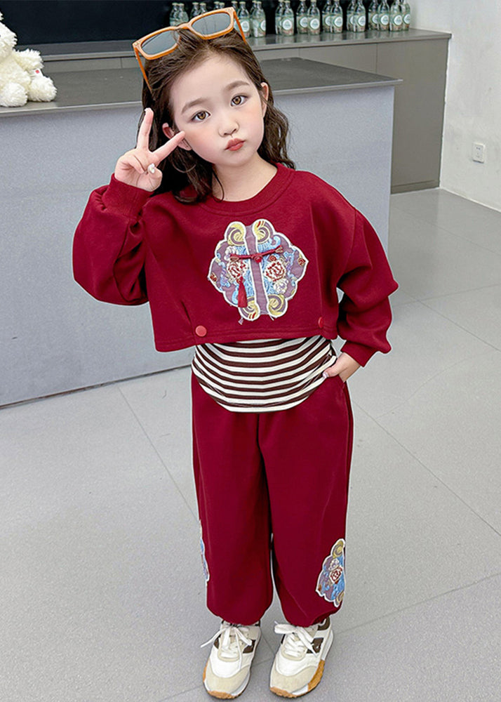 Boutique Mulberry O-neck Print Sweatshirt and Pants Two Piece Set Spring