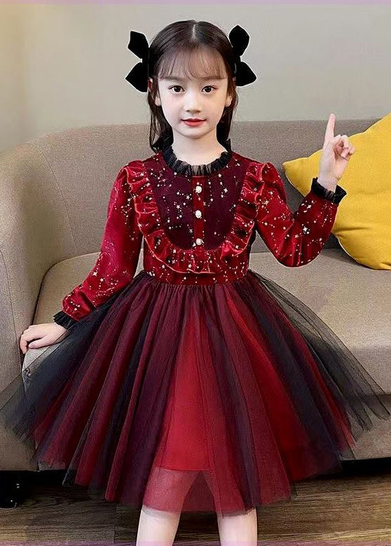 Boutique Mulberry Ruffled Patchwork Warm Fleece Baby Dress Fall