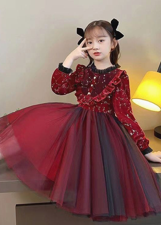 Boutique Mulberry Ruffled Patchwork Warm Fleece Baby Dress Fall