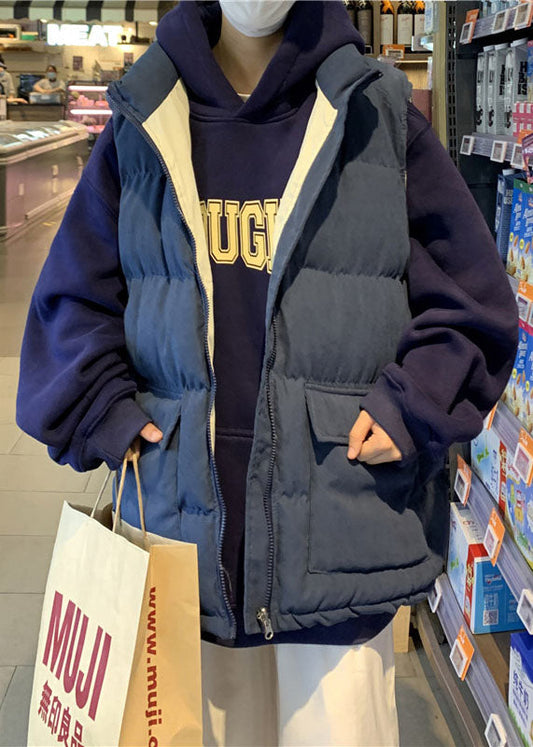 Boutique Navy Oversized Pockets Fine Cotton Filled Parkas Winter