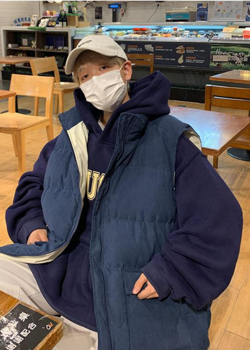 Boutique Navy Oversized Pockets Fine Cotton Filled Parkas Winter