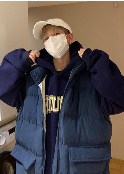 Boutique Navy Oversized Pockets Fine Cotton Filled Parkas Winter