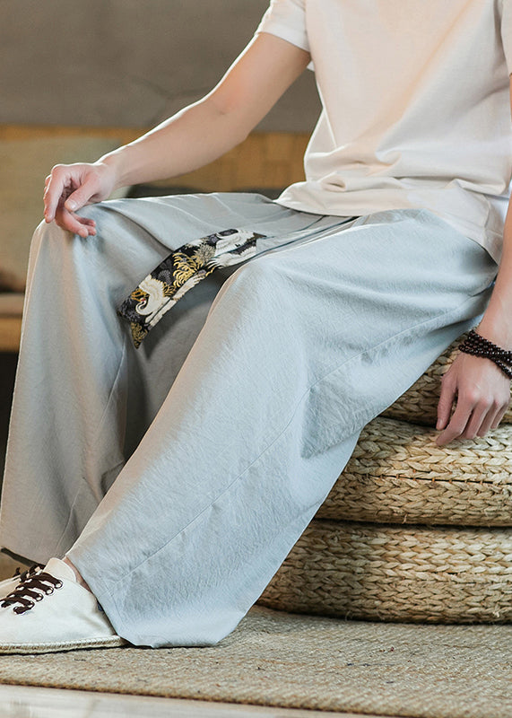 Boutique Navy Pockets Ribbon Patchwork Cotton Pants Summer
