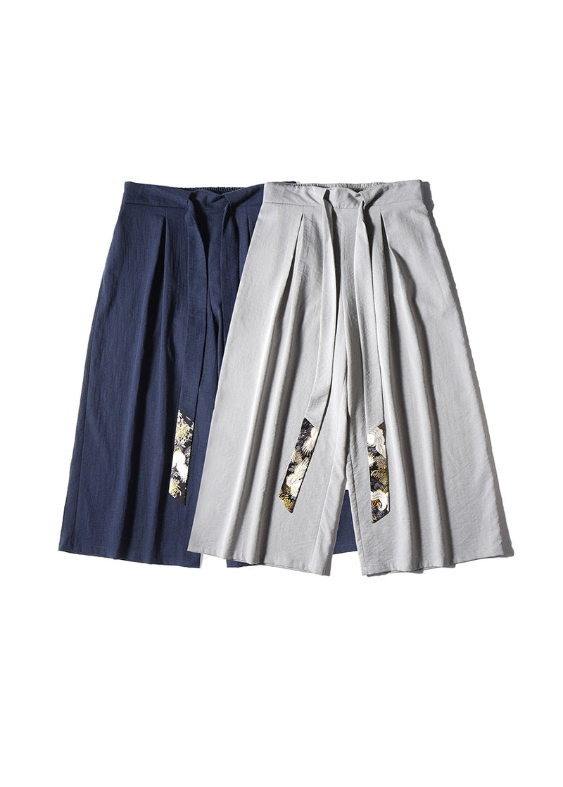 Boutique Navy Pockets Ribbon Patchwork Cotton Pants Summer