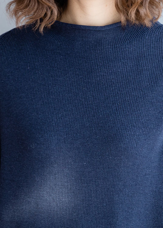 Boutique Navy Woolen Knit Sweater Tops Bat Wing Sleeve