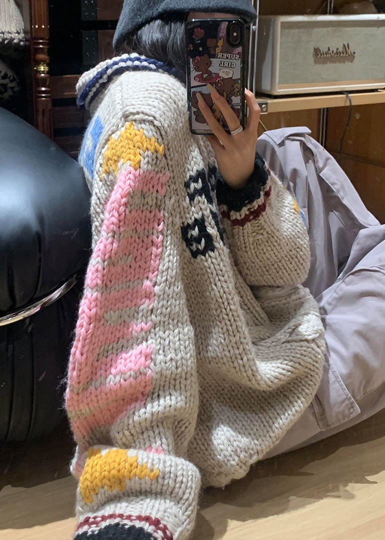 Boutique O Neck Jacquard Knit Pullover Spring