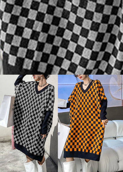Boutique Orange Black Plaid Thick Cozy Winter Long Sweater