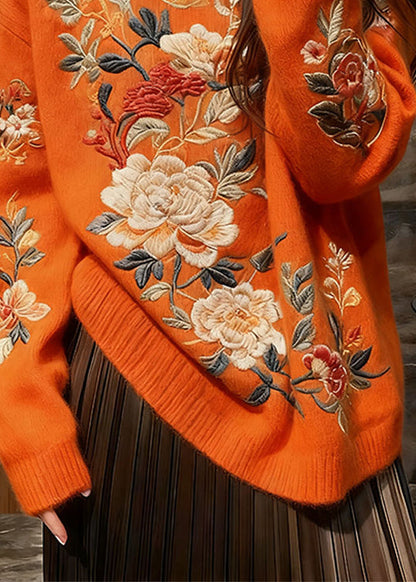 Boutique Orange O Neck Thick Knit Sweaters Winter