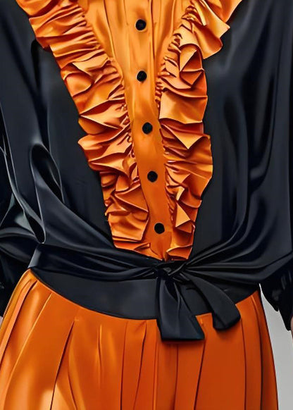 Boutique Peter Pan Collar Ruffled Patchwork Silk Shirts Summer