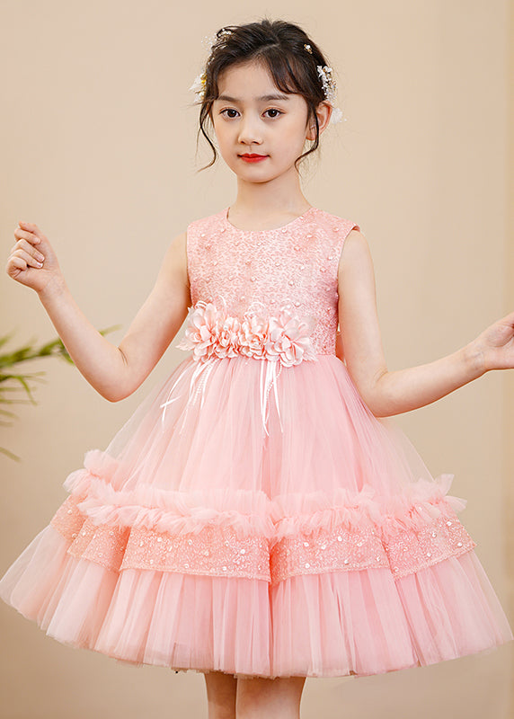 Boutique Pink Nail Bead Tulle Baby Maxi Dress Summer