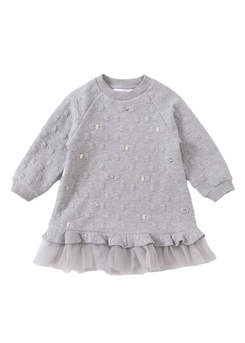 Boutique Pink O Neck Ruffled Tulle Patchwork Cotton Baby Dress Fall