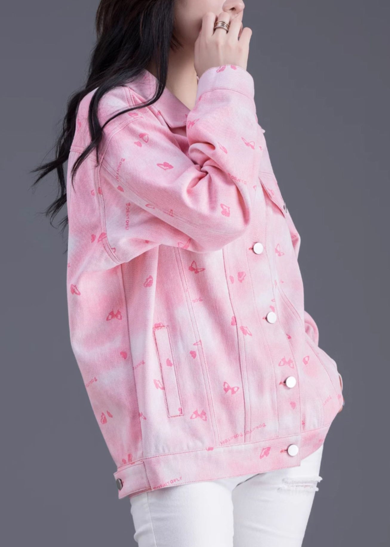 Boutique Pink Oversized Denim Jackets Spring