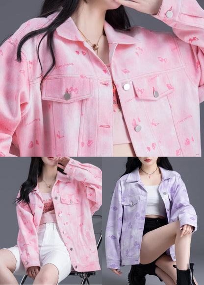 Boutique Pink Oversized Denim Jackets Spring