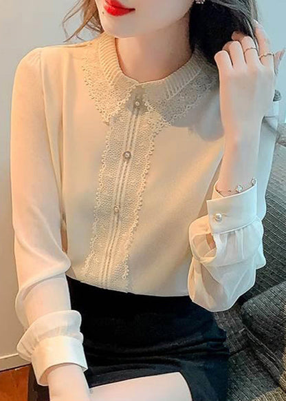 Boutique Pink Peter Pan Collar Lace Patchwork Cotton Shirt Top Spring